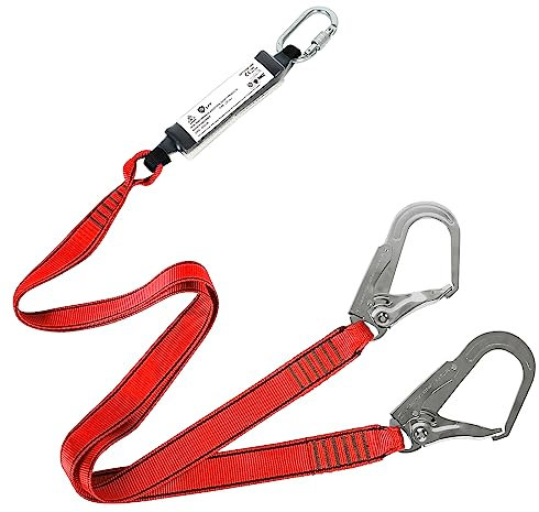 Fallschutz Sicherheitsseil Absturzsicherung Klettergurt mit Bandfalldämpfer und Legierungsstahl Karabinerhaken für Outdoor Baumklettern Bergsteigen Rettungsdienst (Blau)