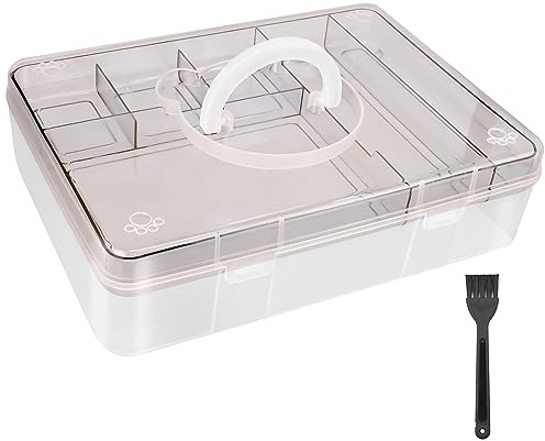 Craft Storage Box Clear Craft Stackable Large Sewing Box with 7 Compartment Tray Large Capacity for Medications, Sewing Supplies, Stationery- Space-Saving Design for Home & Office - Light Brown