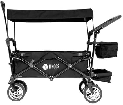 FINOOS Chariot de Transport Pliable avec Toit | Charrette à Bras | Chariot à roulettes | Remorque de Transport | 2 Poches en Mesh et Une Poche extérieure fournies | Pliable (Noir)