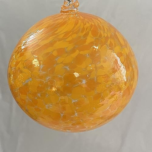 Kugel zum hängen Bunte Glaskugel zum aufhängen Ornament gelb Orang kräftig Fensterkugel mundgeblasenes Kristallglas Ø ca. 9 cm