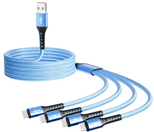 SDBAUX Cavo USB C Multiplo, 1.2M 4 in 1 Cavi USB A 4 Tipo C Multiplo Porta, QC 3.0 Cavo USB Type-C Ricarica Rapida Compatibile per Serie iPhone 16/15, iPad Pro, Samsung Galaxy S25, Huawei, LG, Sony