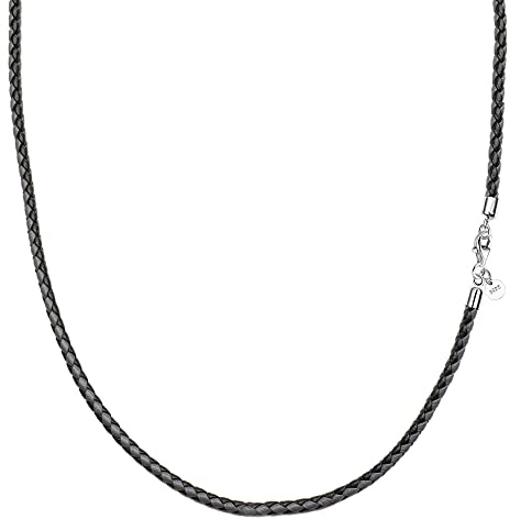 Viwind Echt leder Halskette Lederkette 2.9mm breit geflochten Lederband ketten 45-55cm wählbar 925 Sterling Silber Verschluss Damen Herren für DIY Anhänger Mit Geschenkbox