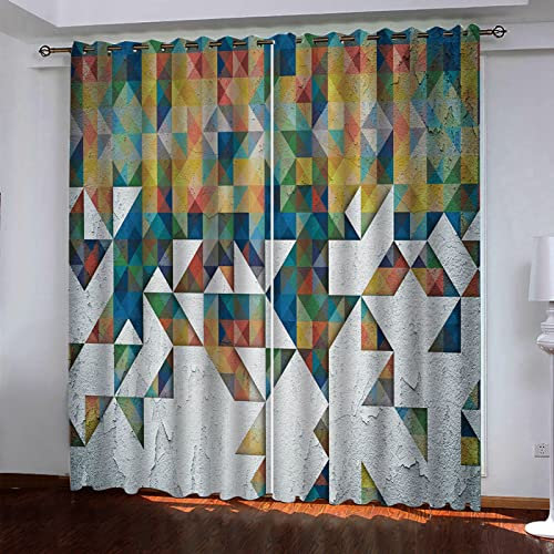 Ösenvorhang Blickdicht 2Er Set - 3D Retro-Geometrische Wand Muster Thermo Vorhänge H 280 X B 260 cm Gardinen Wohnzimmer Schlafzimmer Kinderzimmer Küchengardinen Modern Fensterdekoration