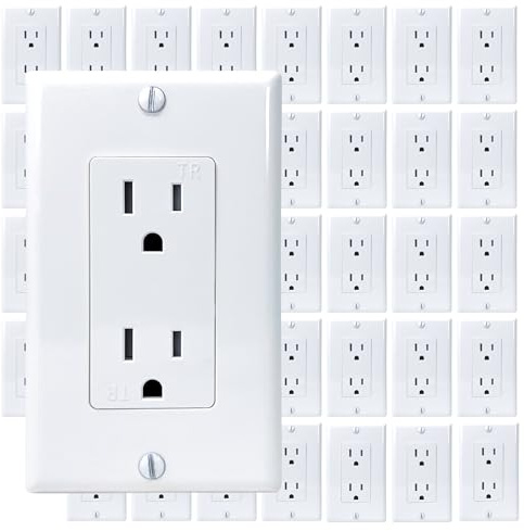 [40-Pack] PROCURU 15 Amp Decorator Wall Outlet Receptacle, Tamper Resistant, Includes Wall Plate Covers, 125V, White, UL Certified