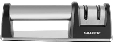 Salter BW11673EU7 Affilatrice per coltelli – 2 fasi, acciaio al tungsteno, asta in ceramica per lucidatura fine, impugnatura facile da impugnare, per coltelli smussati, antiscivolo, acciaio/nero