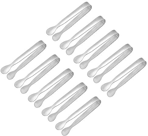 QUARKZMAN Service Pinces, 24pcs 4.3pouce - 410 Inox Acier Glace Pinces, Petites Pinces pour Apéritifs, Sucre, Charcuterie, Dessert, Thé Fêtes, Bar, Café (Argent)