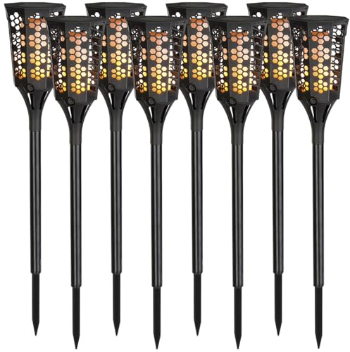 Lunartec Fackel Solarleuchten: 8er-Set LED-Solar-Gartenfackeln mit Flammen-Effekt und Akku, 78 cm (Solarlampen Garten Fackel, LED-Solarleuchte)