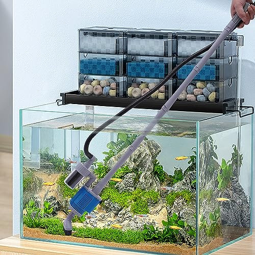 Esyogen Elektrische Aquarium Siphonpumpe Staubsauger Reinigungswerkzeug Wasserwechsel mit 4X Verlängerungsrohre Für Die Reinigung, Den Wasserwechsel Und Das Waschen Von Sand