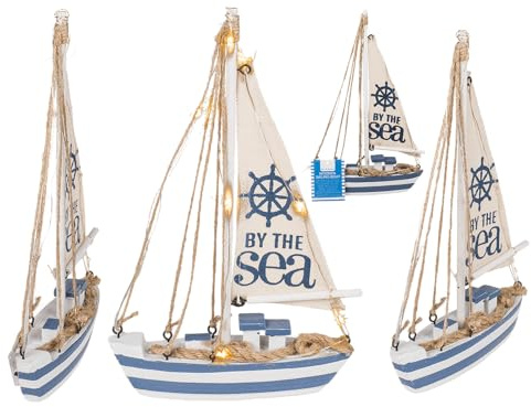 Out of the blue Holz-Segelschiff mit 7 LED, ca. 25 x 16 x 4 cm, inklusive Batterien