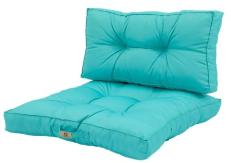 deco arts Cojines Exterior 60x60 cm para sillón de jardín, terraza y balcón - Juego de Asiento y Respaldo Acolchados de 15 cm - Azul Caribe