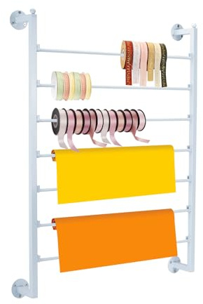 ikare Band-Aufbewahrungs-Organizer, Wandmontage, Geschenkpapierregal, 7-stöckig, Metallband-Aufbewahrung für Bastelzimmer, Blumenladen, Geschenkpapier, Weiß