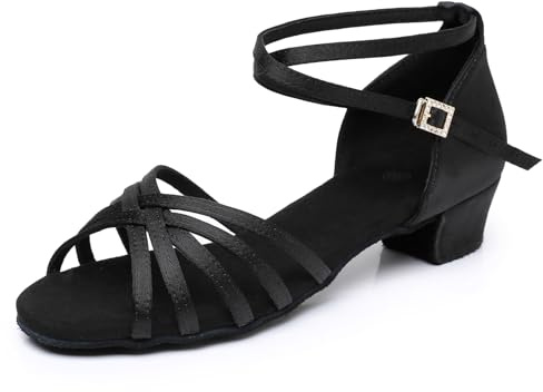 Rosefinch Damen Latein Tanzschuhe Salsa Tango Chacha Ballroom Praxis Tanzschuhe für Mädchen Kinder Schwarz 39EU