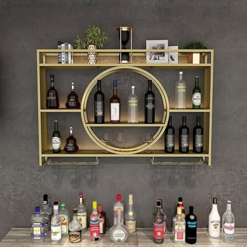 Moderno Portabottiglie da Parete, Porta Bottiglie E Vetro Porta Bottiglie In Metallo Porta Calici Supporto Per Bottiglie Da Parete Stoccaggio Di Bottiglie per Cucin(Size:100*15*80cm,Color:Oro)