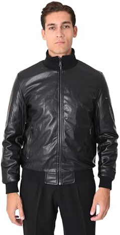 Ciabalù Giubbotto di Pelle Uomo Invernale Ecopelle Collo Alto Chiusura Zip Chiodo Bikers con Vestibilità Slim Fit Bomber (IT, Testo, L, Regular, Regular, Nero)