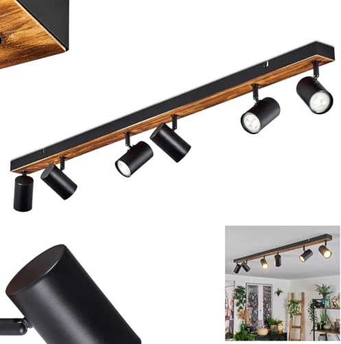 HOFSTEIN Deckenleuchte Gesteira, 6-flammige Deckenlampe aus Metall/Holz in Schwarz/Natur, Leuchte im Boho-Design mit verstellbaren Schirmen, GU10, Esszimmer, Wohnzimmer, Küche, Schlafzimmer, Flur