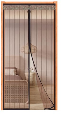 Magnetic Fly Screen Door 90x200cm,Easy Install Mesh Curtain for Doors, Automatic Closing, Keeps Mosquitoes Out & Fresh Air in, Insect Screen for Patio,French,or Sliding Doors,Brown