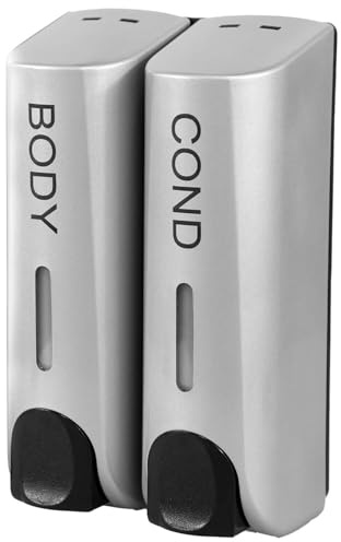 AUMIO No Drill Shower Dispenser, 2-Chamber Wall Mounted Soap and Shampoo Dispenser for Bathroom, Refillable Liquid Organizer Holder for Shampoo, Body Wash, Lotion, 700ml(2x350ml) Capacity, Silver