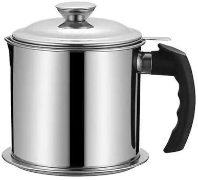 Ollas De Filtro De Aceite Para Cocinar Olla coladora de aceite de 1,4 L, malla fina, filtrado rápido con tapa, acero inoxidable, for freír, tocino, grasa, contenedor de almacenamiento de aceite, sumin