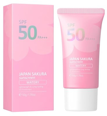 Japan Sakura Sunscreen SPF 50,Kirschblüte Schutzschicht Sunscreen PA+++,Wasserfester und Leicht Sonnenschutz, Feuchtigkeitscreme UV-Schutz Sonnenschutzmittel (WATERY)