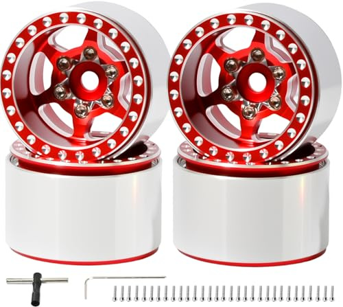 1.0” RC Beadlock Wheel CNC Aluminum Alloy Wheel Rims for 1/18 TRX4M, 4PCS | Compatible with Traxxas 1/18 TRX4M 1/24 Axial SCX24 FMS FCX24 Gladiator Bronco C10 JLU Deadbolt B17 RC Crawlers On/Off-Road