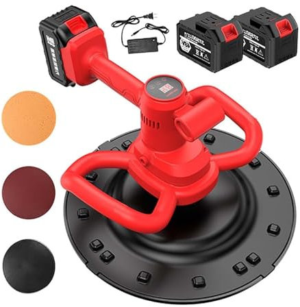 Frattazza Elettrica Per Cemento Da 1440 Giri/Min, Frattazzo Per Malta Cementizia, Lucidatrice Per Pareti, Dischi Autoadesivi Sovradimensionati Da 38 Cm/15, Strumento Portatile,2x37500mah