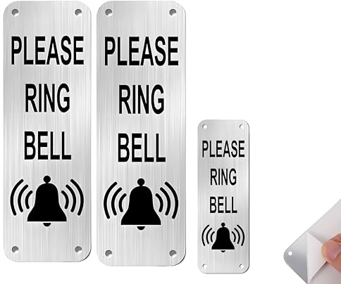 Tivleed Please Ring The Bell Sign 2Pcs -15x5cm Aluminum Door Plaque with Adhesive Backing, Durable Metal Nameplate for House Office Apartment Gate Outdoor (Rustproof, Weatherproof, No Drilling Needed)
