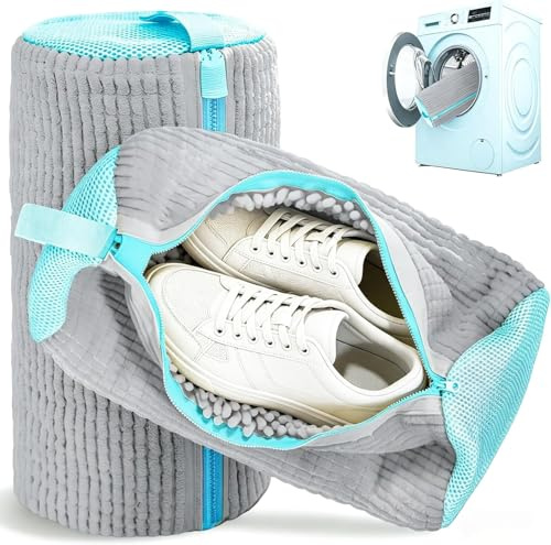 2 stycken skotvättpåsar tvättmaskin, återanvändbar skopåse med dold dragkedja, multiskydd tvättpåse skor för sneakers, tennisskor, GRÅ