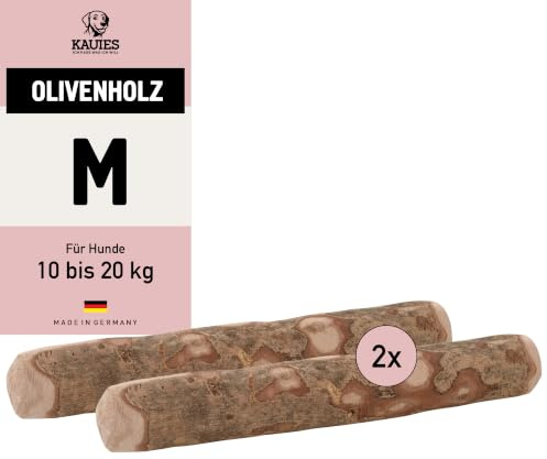 Kauies Olivenholz Kauknochen für deinen Hund - 100% natürlich, vegan & kalorienfrei - langelebiges Hunde-Spielzeug aus schadstoffgeprüftem Holz, Made in Germany, Größe M bis 20 kg (2er Pack)