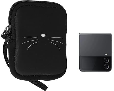 kwmobile Handytasche für Faltbare Smartphones XXS - 3/3,5 Hülle - Neopren Tasche - Telefon Tasche mit 10 x 8 x 2 cm Innenmaße - Katze MIAU