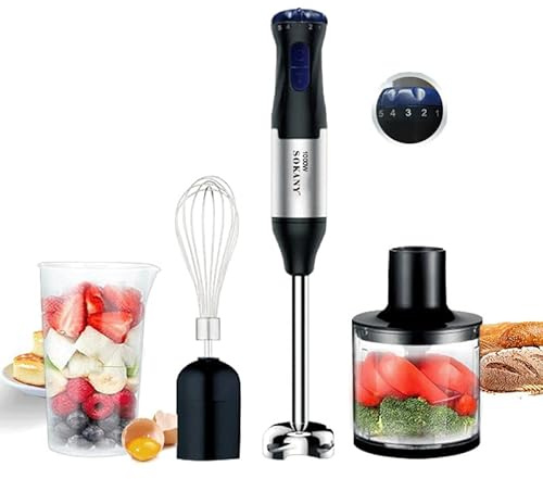 4-en-1 Mixeur Plongeant, Mélangeur Multifonction 1000W, Multifonction en Acier Inoxydable pour Purées, Lumière et Faible Bruit 36dB, Idéal Soupes & Smoothies (Noir)