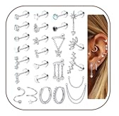 Adramata 25 Stück Helix Piercings Chirurgenstahl Ohrringe 18K Vergoldete/Versilberte Klein Creolen Ohrstecker Set Hypoallergen Knorpel Ohrringe Damen CZ Daith Conch Tragus Piercing Ohr Schmuck
