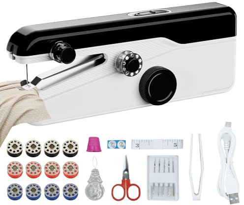 Handnähmaschine, Elektrische Mini-Nähmaschine mit Nähzubehör, Tragbare Mini Handnähmaschine Elektrisch, für Anfänger, Ideal für DIY, Kleidung, Vorhänge, Reisen