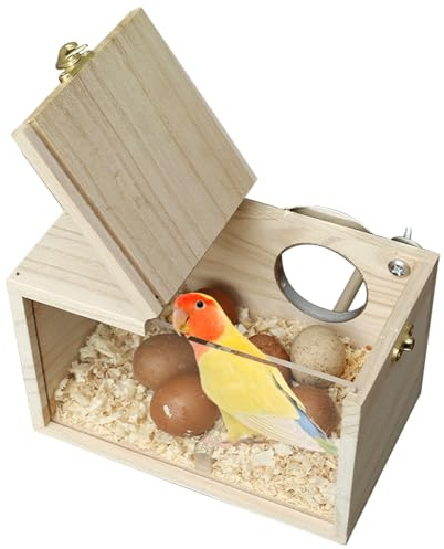 Behogan Wellensittich Nistkasten, Loch Links Vogelzucht Vogelhaus aus Holz, Transparentes Design Vogel zuchtbox Nistkasten, Vogelzucht Brutkasten für Sittich Lovebirds Papageien (12x12x19,5cm)