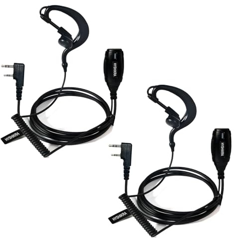 HYSHIKRA 2 Pin G Shape Headset with Mic Big PTT, Compatible with Kenwood eSnic Retevis Baofeng UV-5R Two Way Radio Earpiece for Security Bodyguard (2 Pack)