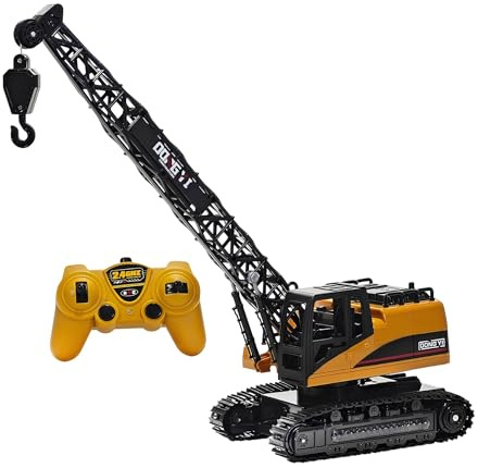 Grúa de orugas de juguete gigante para niños teledirigida con luces sonidos reales, torre giratoria de 360 °, eleva carga escala 1:12, recargable, excavadora teledirigida grúa obras de construcción