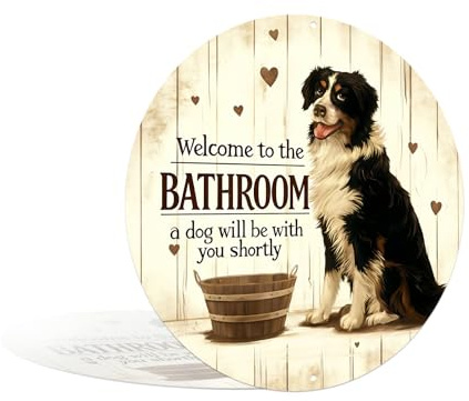 Dog Bathroom Welcome Metal Playful Aluminum Sign Wall Decor for Bathroom, Mudroom, Laundry Room, Pet Room, Entryway, Porch - 8x8 Inches Pet-Themed Wall Decor (25284)