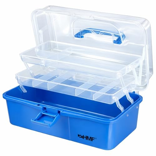 HMF Sybox uppfällbar med 3 nivåer, sorteringslåda för smådelar | 33 x 20 x 15 cm | Blå
