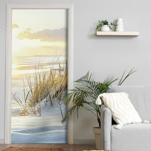 Türtapete selbstklebend blasenfrei | 200 x 90 cm Meer, Nordsee, Strand, Dünen | Tür Aufkleber Türfolie | Einteilig | Wasserfest 3D Türaufkleber Klebefolie Türposter Möbelfolie