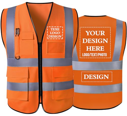Meuvexa Gilet de Sécurité Personnalisé avec logo Pour Homme– Gilet de Travail Réfléchissant avec Poche – Gilet Haute Visibilité Personnalisé (Tailles S à 5XL)