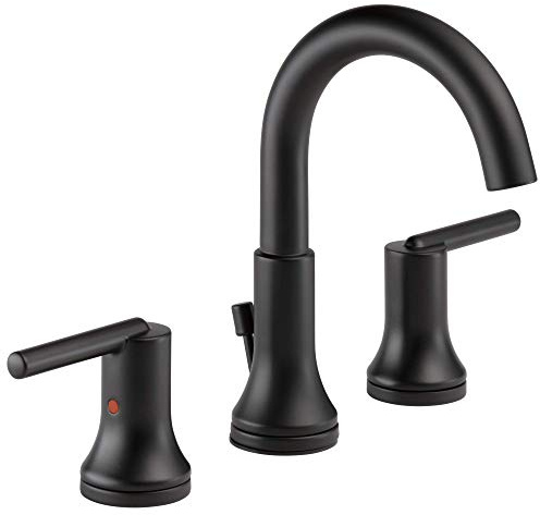 Delta Trinsic Matte Black Bathroom Faucet 3 Hole, 8 Inch Widespread Bathroom Sink Faucet for Vanity, Metal Push-Pop Drain Assembly, Matte Black 3559-BLMPU-DST