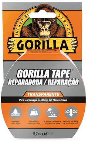 Gorilla Tape – transparent amerikansk tejp, 8,2 m x 48 mm, klistrar även under vatten, hög hållfasthet och flexibel | gulnar inte inomhus