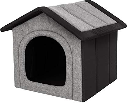 PillowPrim Hundkoja hundgrotta hundbädd hundhus kattgrotta djursäng XL – 60 x 55 cm ljusgrå med svart