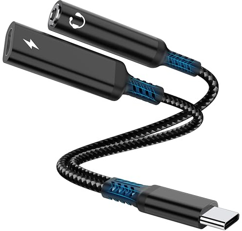 ZOOAUX USB C to 3.5mm Headphone and Charger Adapter, 2-in-1 USB Type C to Aux Audio Jack Splitter, PD 60W Fast Charging Dongle for iPhone 17/16/15, Galaxy S25/S24/S23, iPad Pro, Pixel (Black)
