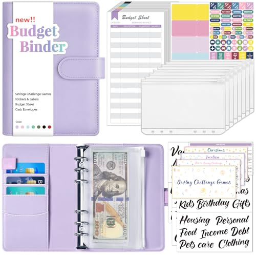 Sooez Budget Binder with Money Saving Challenge, Money Saving Binder with Cash Envelopes, Expense Sheets, Challenge Tracker & Category Labels, Envelope Savings Challenges Book for Home Office School