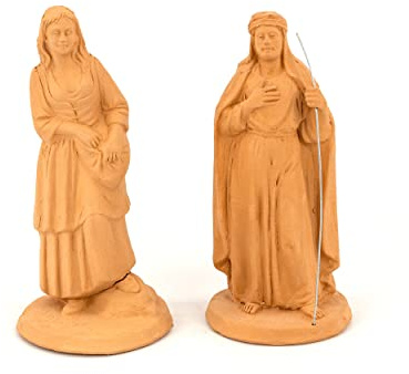 2 Krippenfiguren aus Keramik von Caltagirone, Schäferhund und Mädchen, ideal zum Basteln und Basteln
