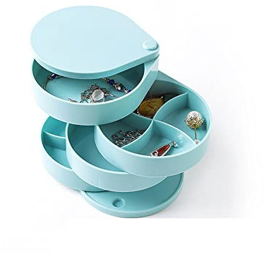 Ailovone Drehbare Schmuckschatulle Runde Form Schmuckkästchen 4 Ebenen 360 Grad Drehbar Schmuckdose Make Up Organizer für Ringe Ohrringe Halskette Geburtstag Mädchen Frauen Geschenk (Blau)