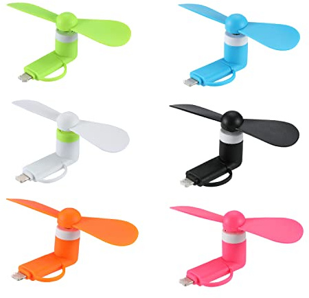 DNTESR Mini Cell Phone Fan 2-in-1 Fan Compatible for iPhone, iPad, Android Smartphone,Tablet - Colorful and Powerful- Cell Phone Summer Accessories (6-Pack)
