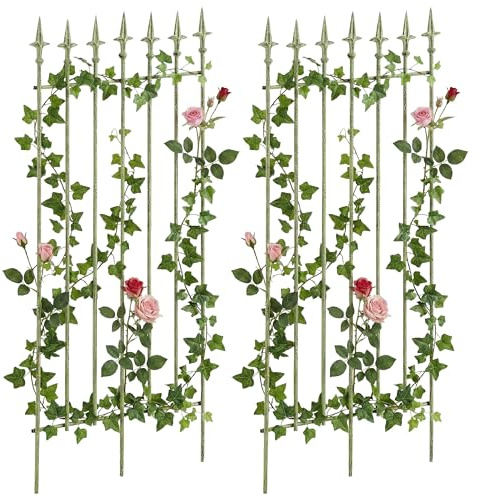 CLP Rankgitter 2er Set Metall 100x50 cm Elisa, Kletterhilfen stabil für Rosen und Efeu, Pflanzgitter im Jugendstil, Rankhilfen für Garten, Farbe:antik-grün