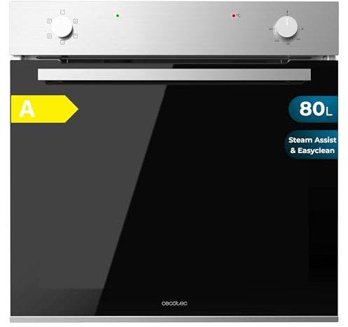 Cecotec Horno Integrable Convencional de 80L Bolero Hexa C126400 Line. 2800W, 5 Funciones, Bajo Consumo, Luz Interior, Steam Assist, Steam EasyClean, Puerta Fría con 2 Cristales