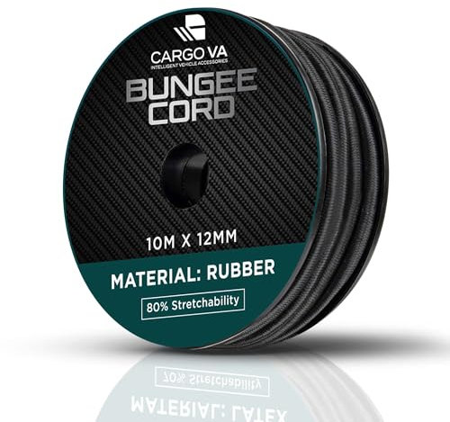 CargoVA Corda in gomma 12 mm 10 m nero - Corda espansa 80% di allungamento - Corda di tensione resistente alle intemperie per rimorchi, tende da sole, teloni, ecc.
